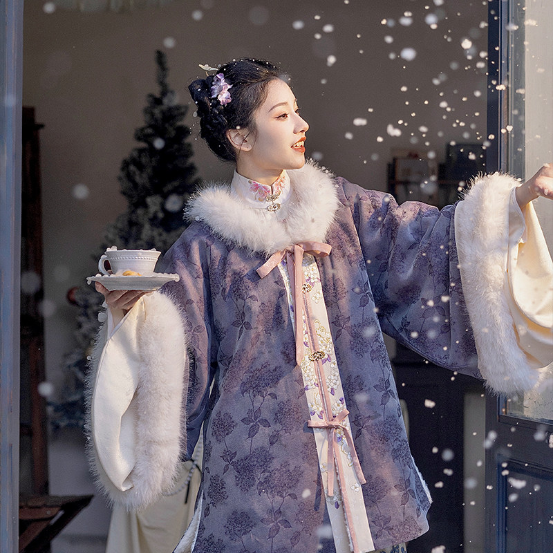 瞳莞万华镜圆领对襟大袖袄秋冬紫色系加厚保暖可拆卸毛条汉服女,模玩/动漫/周边/娃圈三坑/桌游,古风/国风套装,淘宝优惠券,粉丝福利购,淘宝优惠卷