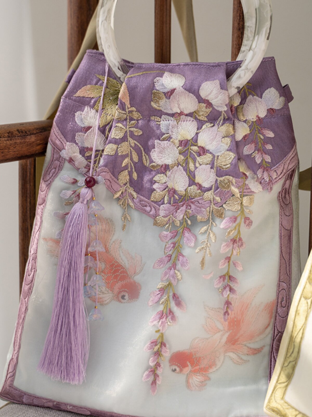 TONGWAN HANFU 액세서리 가방 2023 새로운 사각형 핸드백 HANFU 가방 등나무 자수 대용량 부동 조명