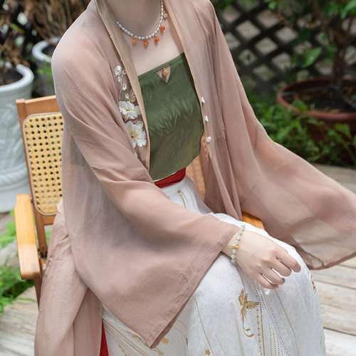 瞳莞原创汉服金樱子直领对襟直袖长衫吊带设计款夏季新品日常百搭