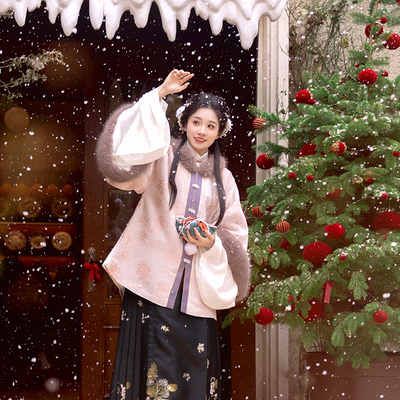 瞳莞原创设计新山云雾圆领对襟大袖短袄加绒披袄2024秋冬新款汉服