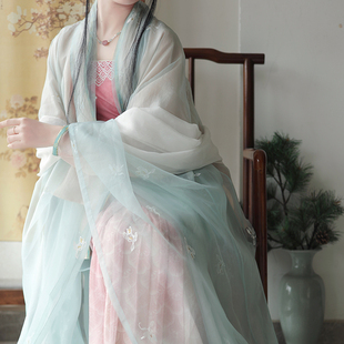 日常薄荷曼波汉服女2025新款 纱衫 长衫 瞳莞原创倚兰直领对襟广袖