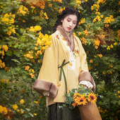 瞳莞原创一举夺葵直领对襟大袖 短袄毛呢外套向日葵汉服马面裙套装