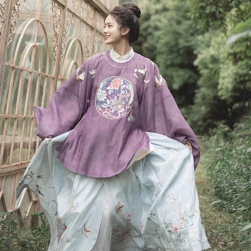 瞳莞汉服原创四季平安茄色中国风明制圆领大袖短袄秋冬新品百搭