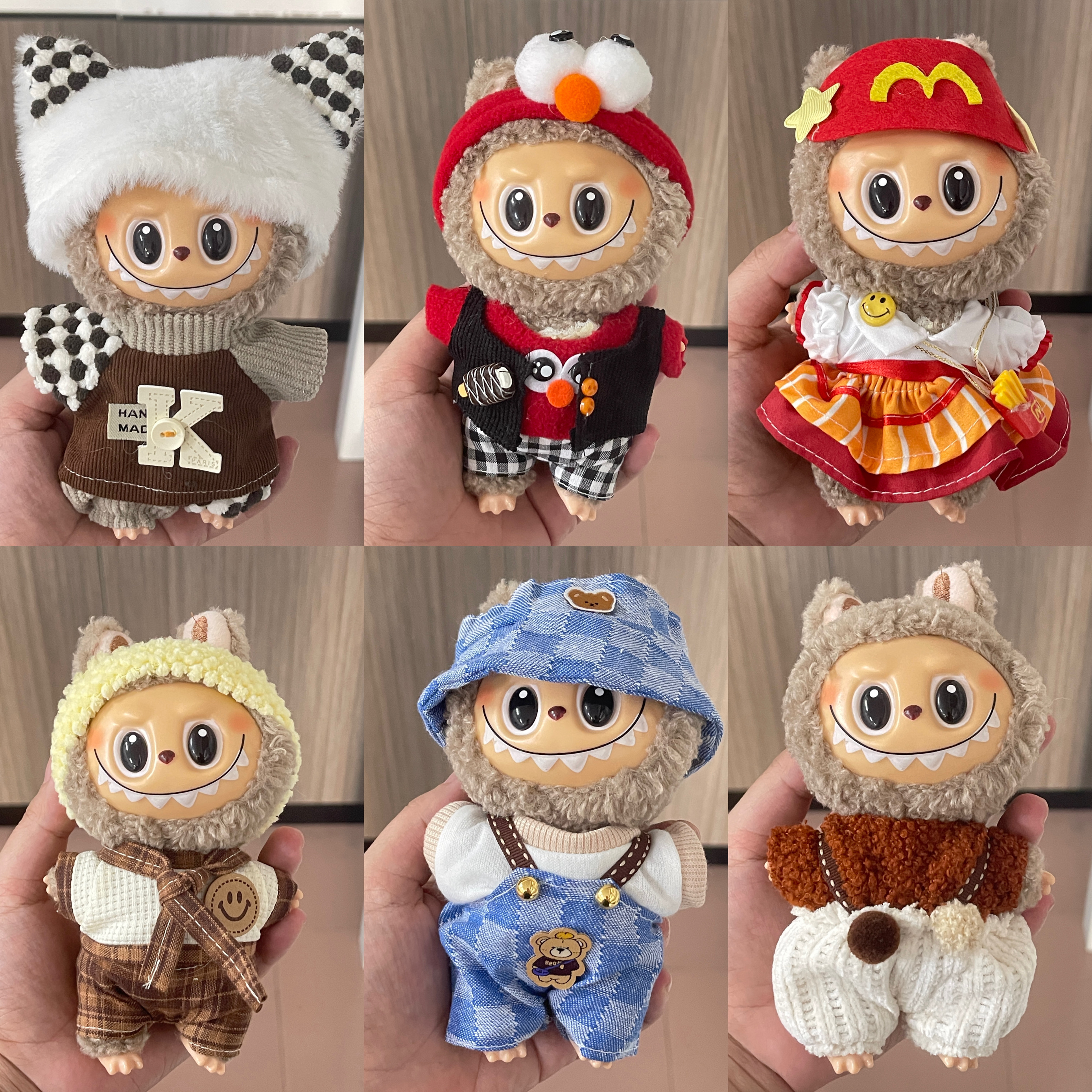 跨境畅销款拉布布labubu娃衣套装一二代坐坐派对17cm搪胶公仔衣服