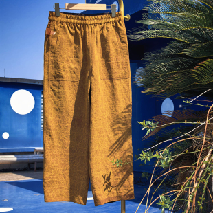 长94脚围50 女 双面穿彩龟香云纱休闲裤 复古宽松100%桑蚕丝直筒裤