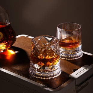 奢华浮雕解压旋转酒杯威士忌酒杯喝酒杯子高级感网红转转杯洋酒杯