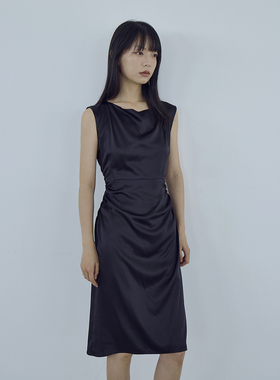 mytopbuyer/BNPS 设计师风格藏青色无袖连衣裙修身收腰剪裁24夏