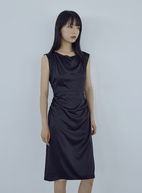 mytopbuyer/BNPS 设计师风格藏青色无袖连衣裙修身收腰剪裁24夏