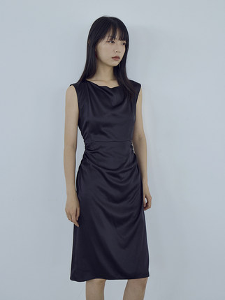 mytopbuyer/BNPS 设计师风格藏青色无袖连衣裙修身收腰剪裁24夏