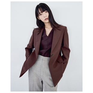 mytopbuyer/BNPS缎棕色轻奢经典西装女修身 丝羊毛混纺
