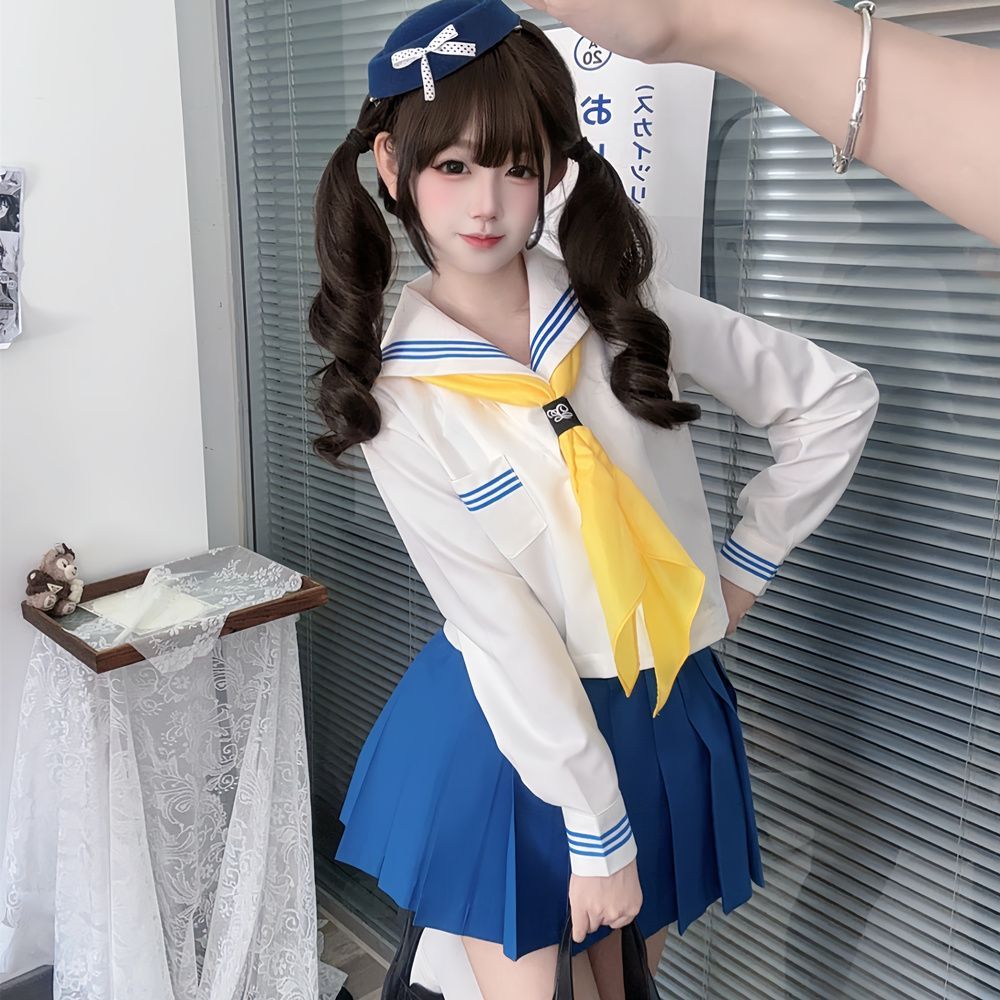 蓝三本水手服学院风制服套装