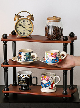 中古风罗马柱多层桌面置物架吧台咖啡马克杯化妆品复古高级收纳架