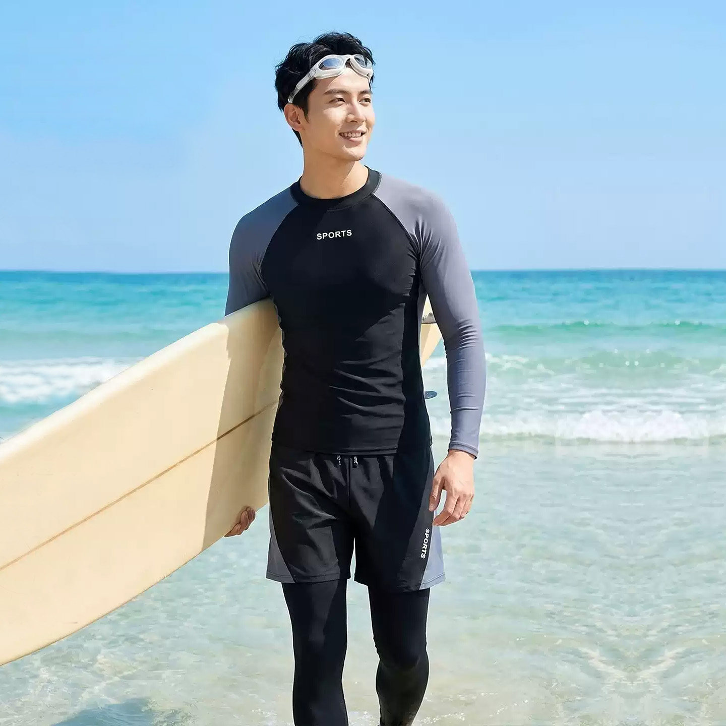 男士大码显瘦长袖长裤泳衣套装