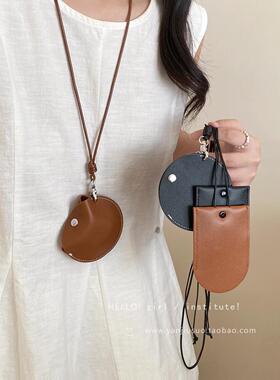 韩系月牙皮革长机款挂脖耳包项链女配饰多功能便携钥匙包钱包挂绳