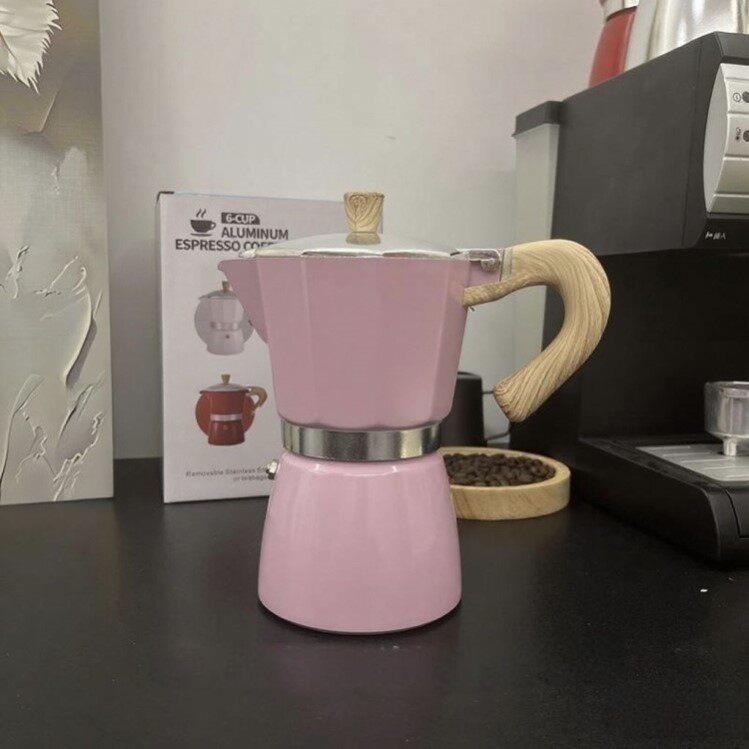高颜值网红角度十角铝制意式摩卡壶木纹手柄家用煮咖啡神器复古