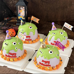 万圣节眼睛眼珠糖珠搞怪烘焙蛋糕装饰插件迷你毛球帽小旗子插牌