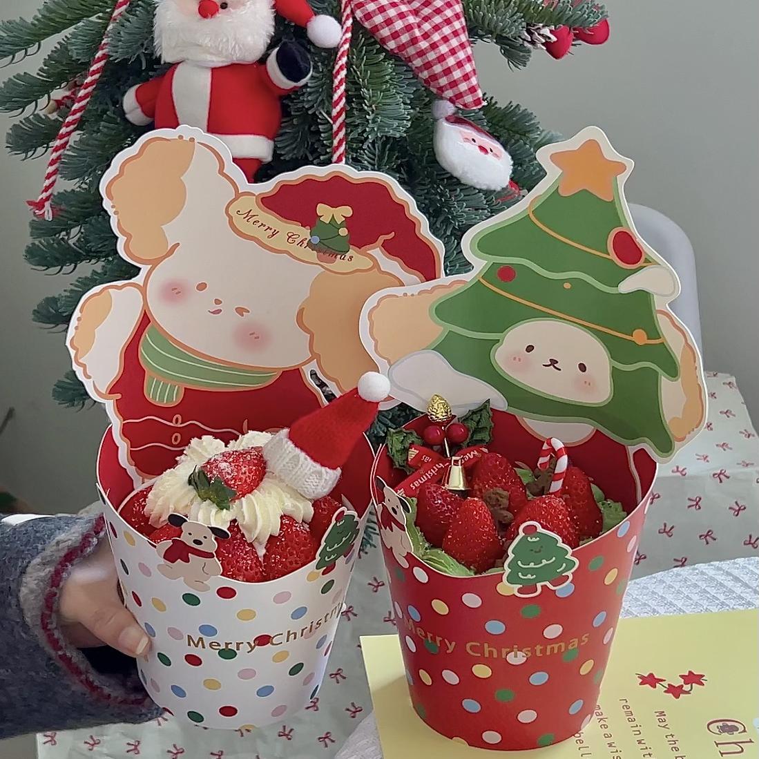 包邮圣诞节网红狗狗杯子烘焙蛋糕装饰插件糖果饼干苹果包装手提袋