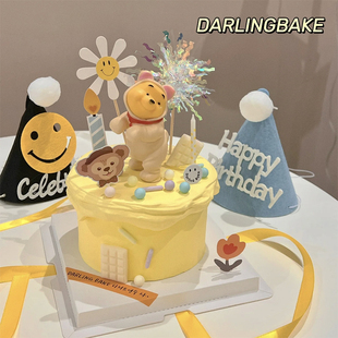 卡通儿童生日蛋糕装 饰摆件WN熊烘培儿童礼物 饰白衣狗熊蛋糕装