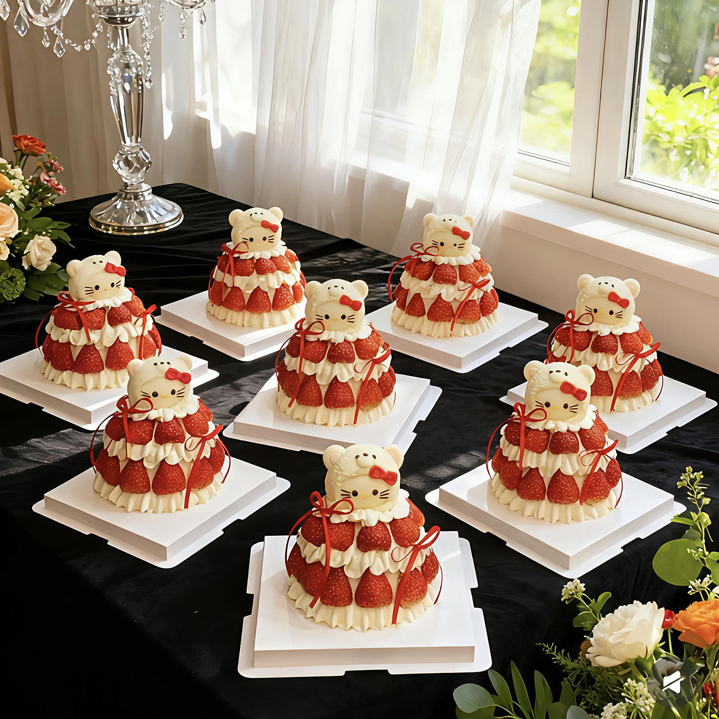 包邮圣诞节新年网红烘焙蛋糕装饰摆件熊头帽Kitty猫草莓塔插件