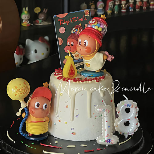 包邮网红生日蛋糕装饰白happy birthday卡通数字蜡烛星宝星仔摆件