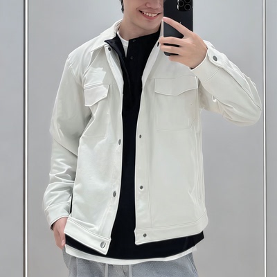 男工装斜纹翻领多口袋夹克