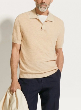 宝儿外贸ZA同款平替男简约风针织冰丝纹理商务休闲polo短袖T8606