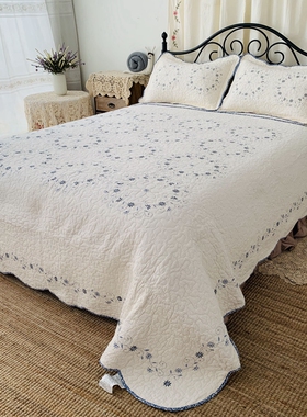 纯棉三件套床盖 欧式全棉绗缝手工绣花外贸出口白色刺绣 夹棉纯棉