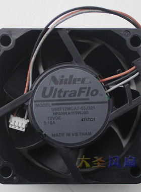 原装Nidec 6025 U60T12MUA7-53J321 12V 0.16A 6CM静音机箱风扇