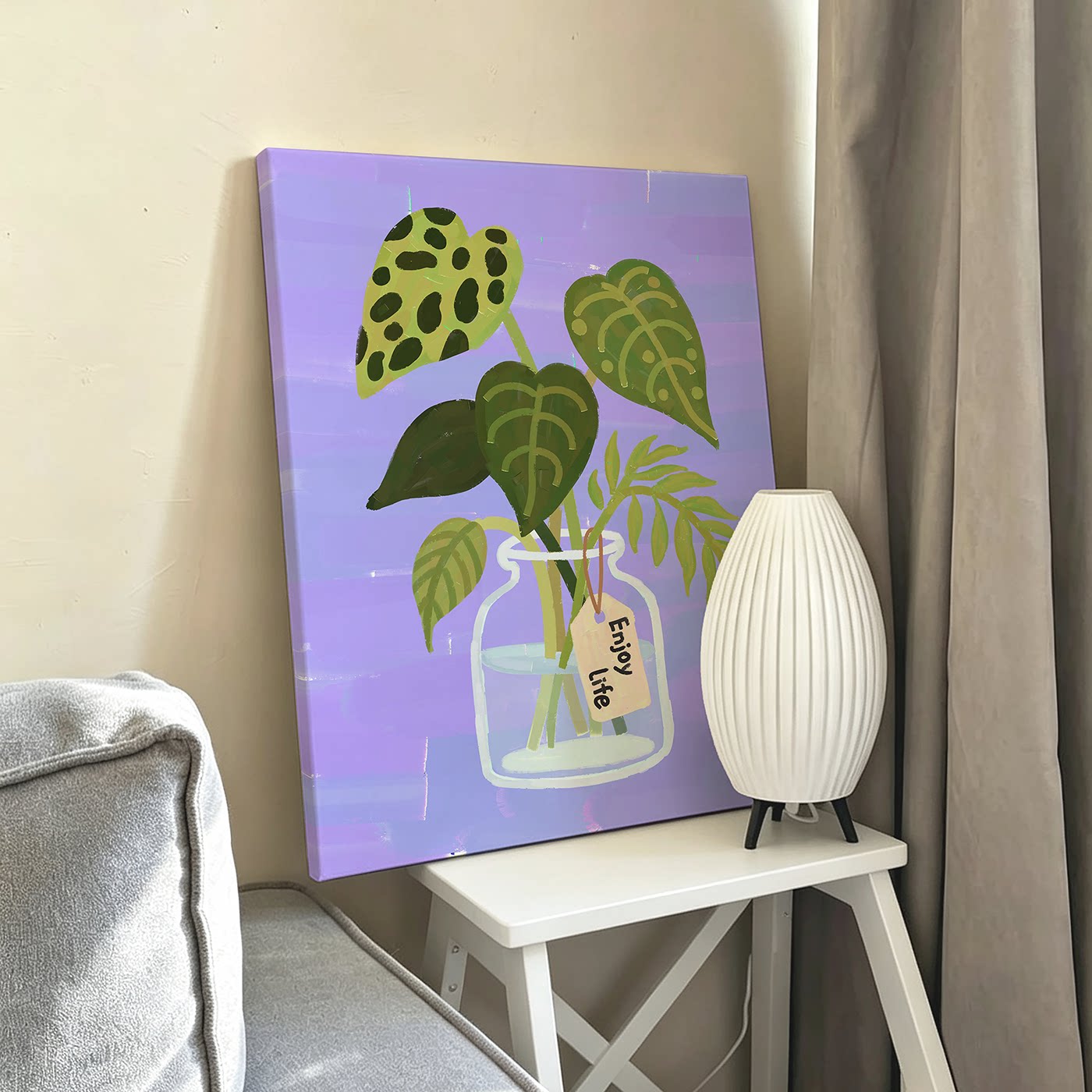 清新水培植物装饰画马卡龙原创挂画北欧风客厅卧室文艺氛围感墙画