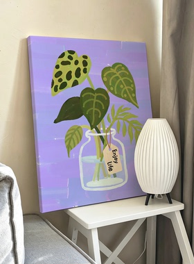 清新水培植物装饰画马卡龙原创挂画北欧风客厅卧室文艺氛围感墙画