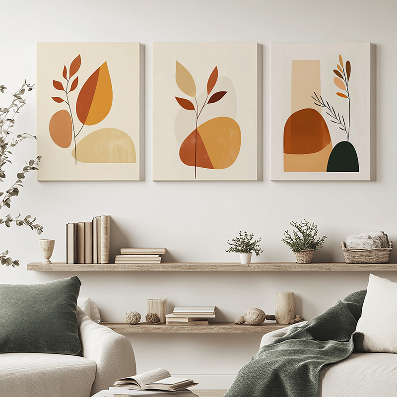 波西米亚风植物装饰画沙发抽象挂画新款高级轻奢客厅文艺几何图案图片