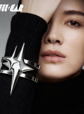 TELLEAR空山基银色手镯四芒星手环2026冬新饰品时尚个性金属未来