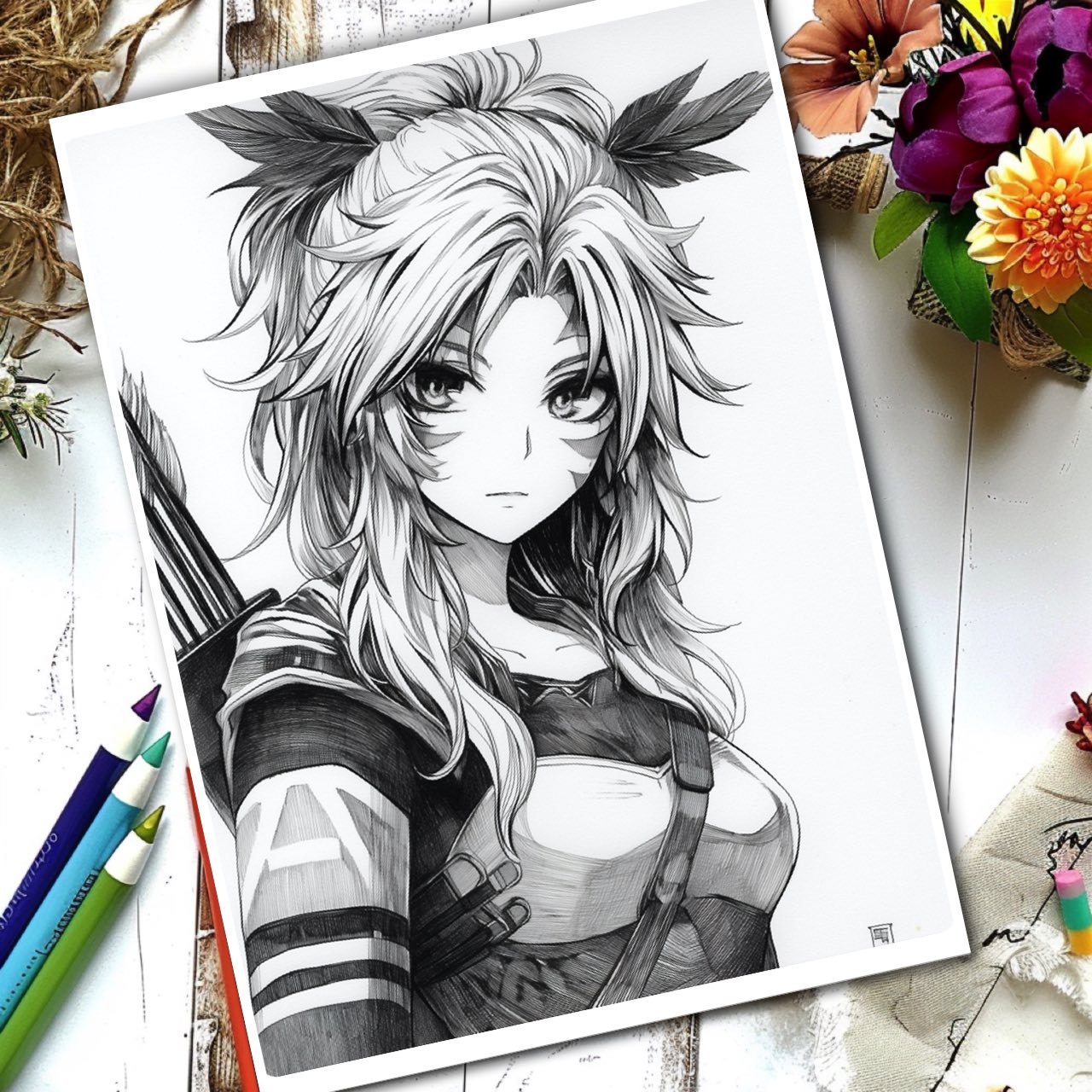 超酷素描人物临摹卡儿童创意美术明信片素描高级动漫人物范图