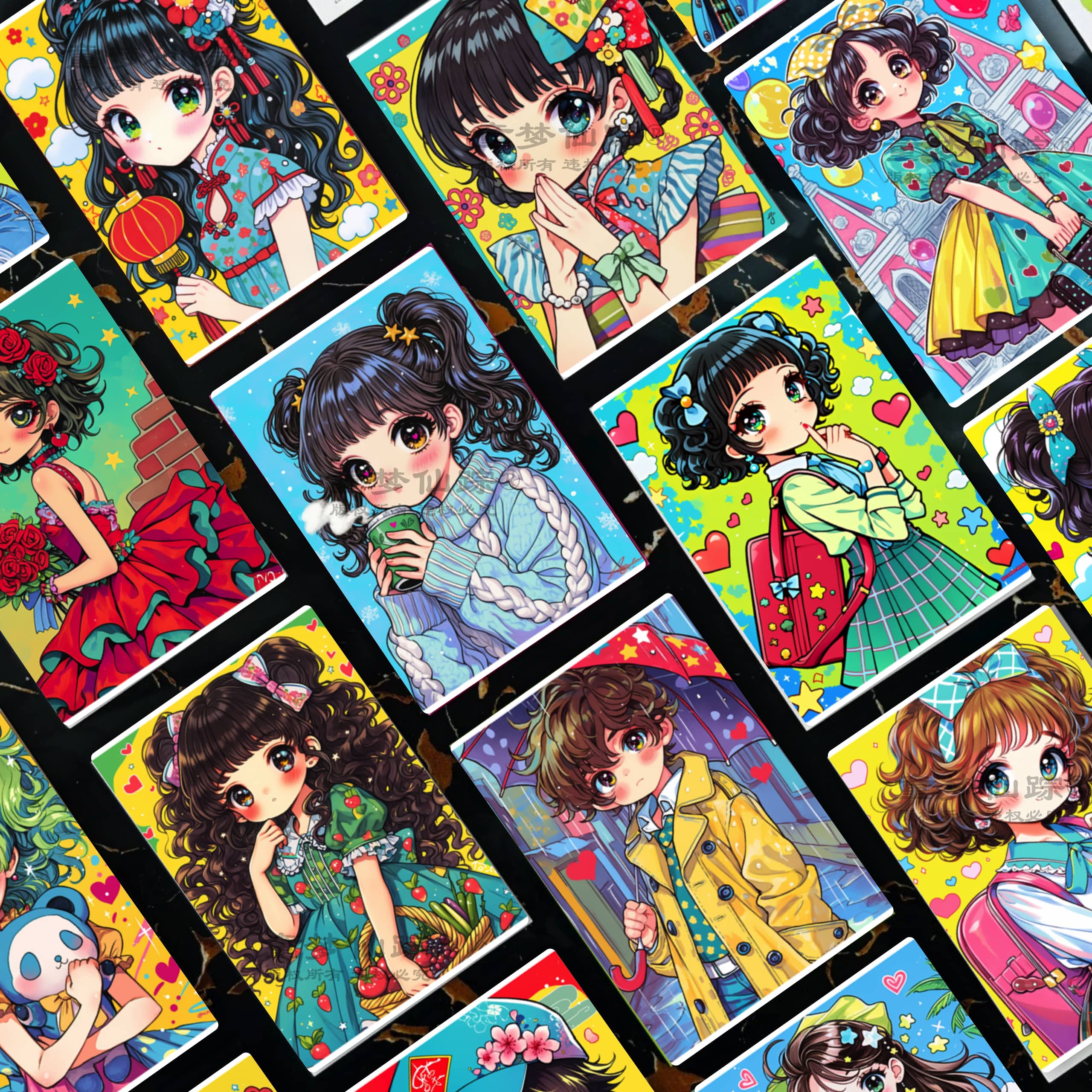 Q版灿烂人物临摹卡儿童创意美术明信片可爱中级卡通动漫人物范图