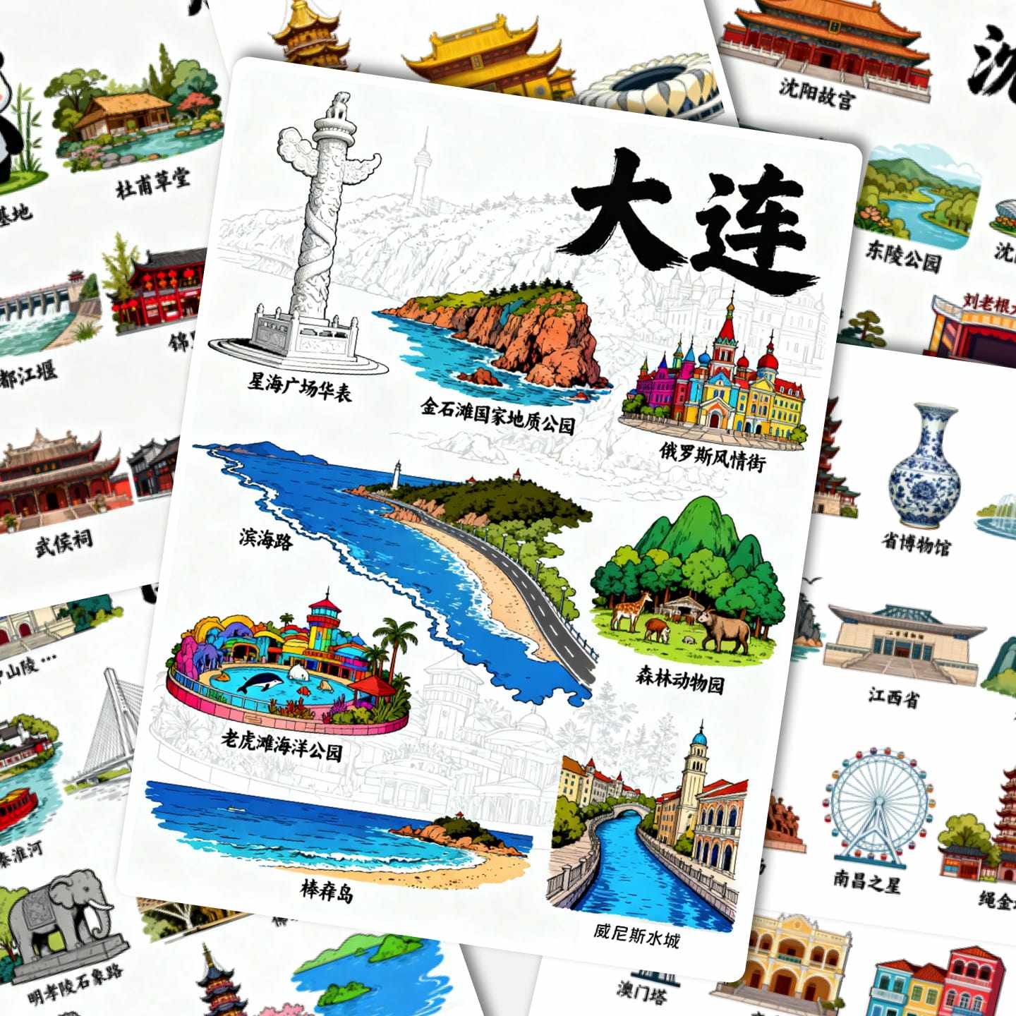 世界城市地标临摹卡儿童创意美术明信片马克笔卡通地理标志建筑图,节庆用品/礼品,文化创意明信片,淘宝优惠券,粉丝福利购,淘宝优惠卷