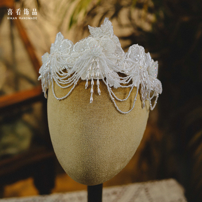 重工串珠蕾丝花瓣发冠发箍