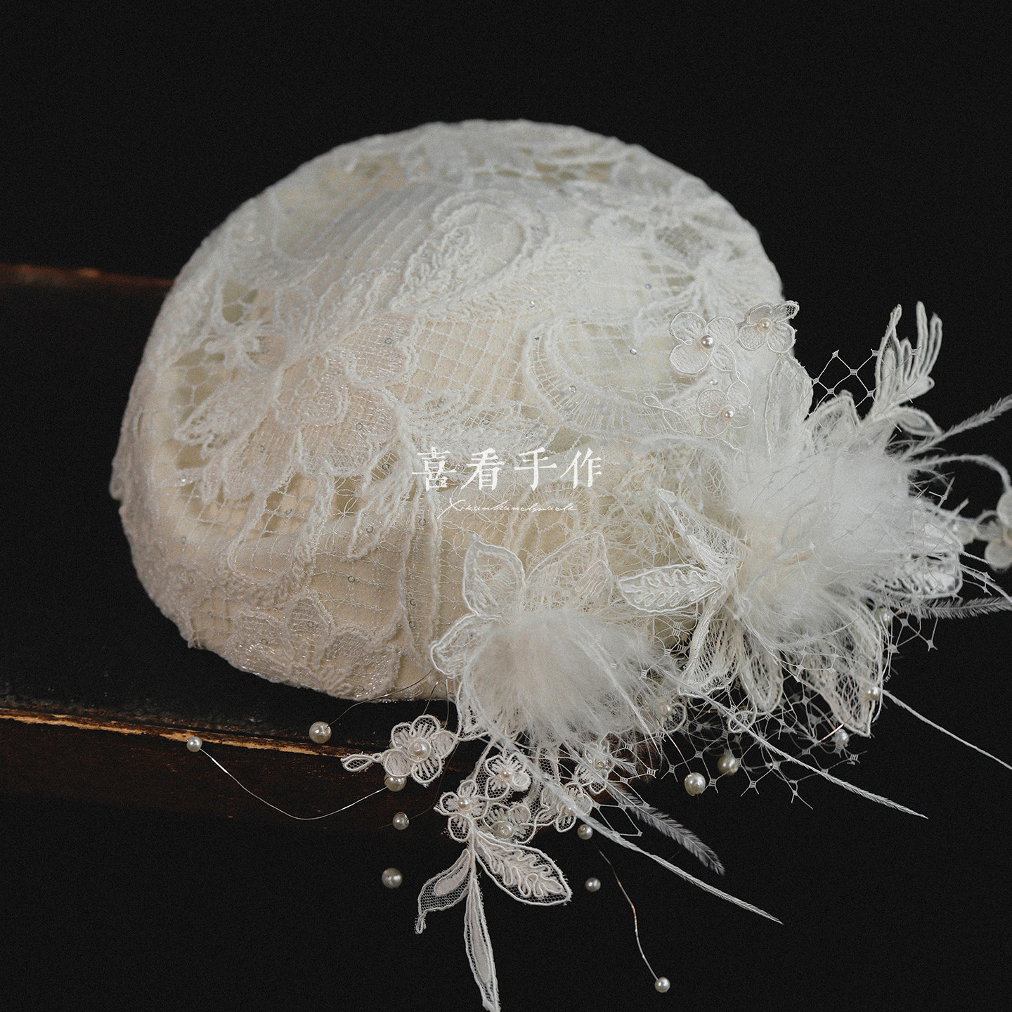 手作蕾丝花瓣发饰礼帽