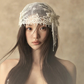 喜看手作法式 新娘结婚小众写真婚纱礼服配饰 复古串珠边夹礼帽套装