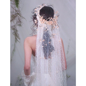 喜看手作重工串珠花瓣发圈串珠头纱新娘结婚高端婚纱礼服跟妆饰品