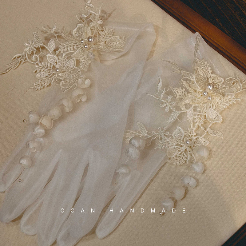 XIKAN 원래 수제 은방울꽃 꽃잎 레이스 짧은 장갑 신부 웨딩 드레스 웨딩 드레스 사진 스타일링 액세서리