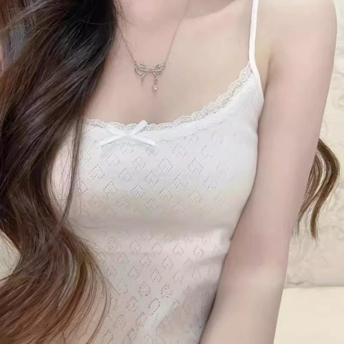 夏季简约通勤白色纯欲爱心短款芭蕾风蕾丝修身吊带内搭仙气百搭