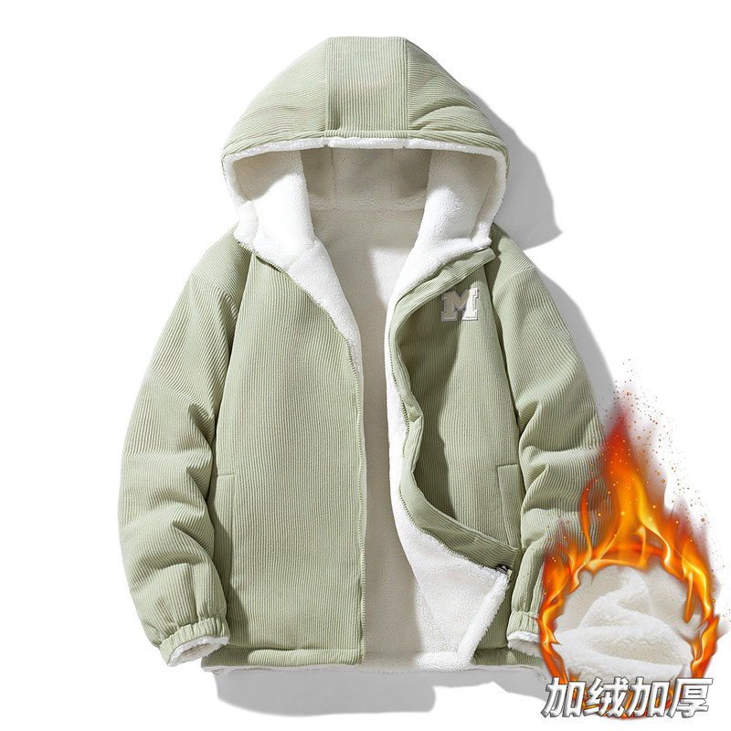 连帽双面穿灯芯绒棉服男女款冬季棉衣
