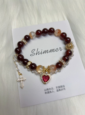 上新天然水晶石榴石手串女好运聚财手链新中式国潮民族风手链