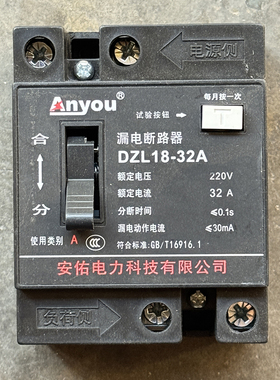 DZL18 DZL18-32A漏电断路器保护器开关32A单钮普通插座箱专用漏保