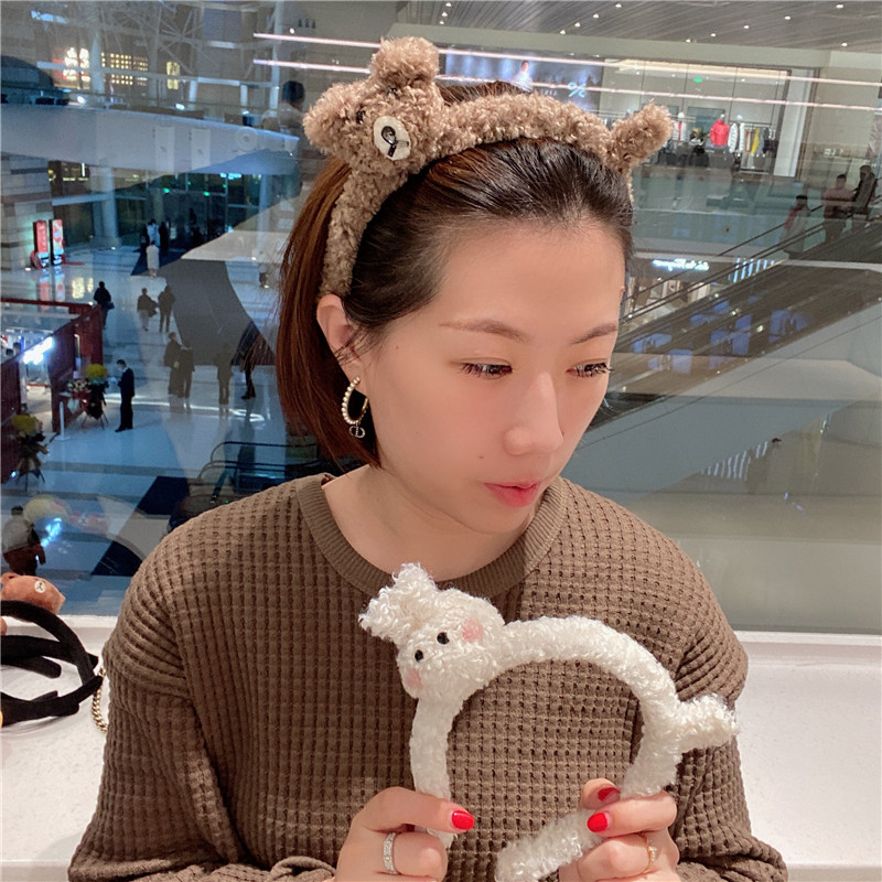 东大门同款毛绒绒小熊洗脸卡通萌物发箍可爱小兔发卡ins网红头箍