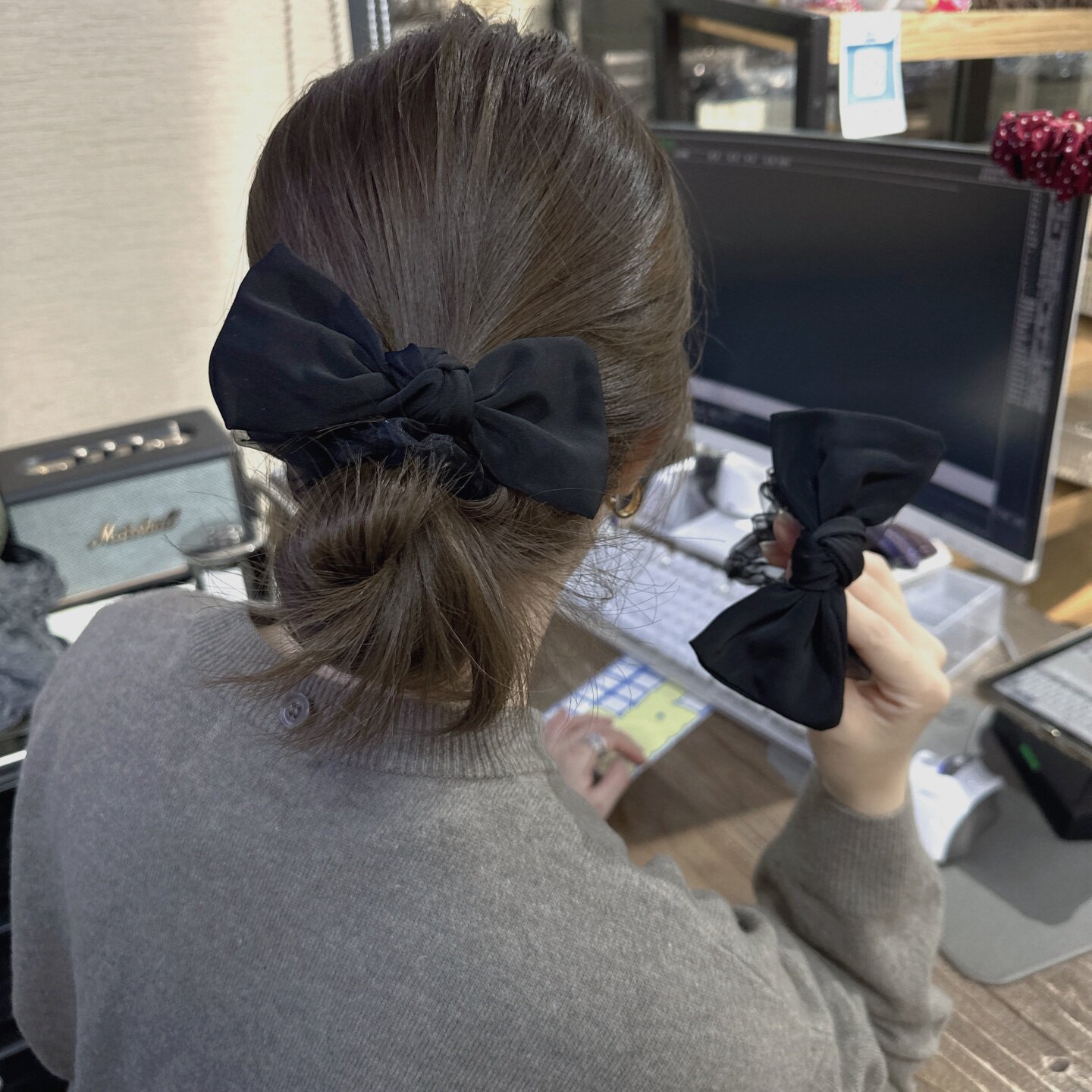 韩版黑色布艺蝴蝶结发圈少女马尾丸子头绳头饰高级感弹力发绳皮筋