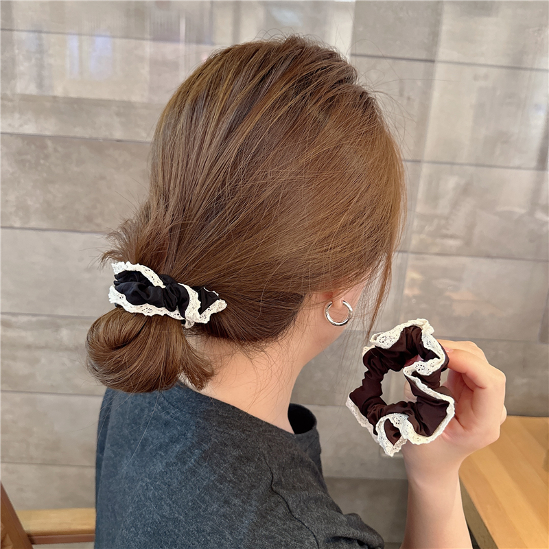 东大门同款彩色蕾丝边发圈小肠丸子头绳皱褶皮筋日韩少女发饰绳