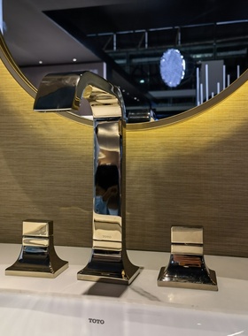 TOTO三孔八寸金色抛光铜台盆龙头TLG08201B#PBR家用双柄双控冷热