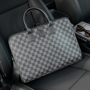 潮牌男士商务公文包休闲横款手提包时尚棋盘格韩版男包单肩斜挎包