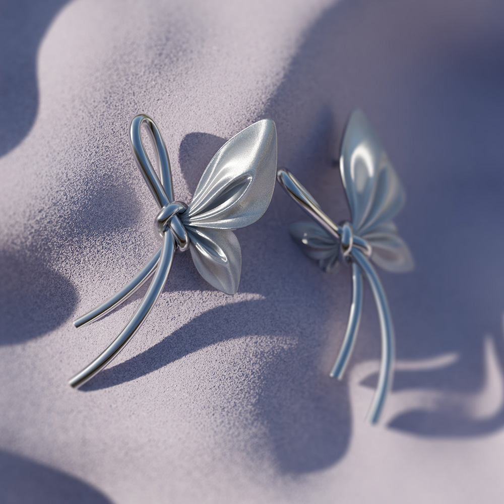 原创设计通体925银蝴蝶结耳环